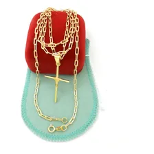 Corrente Masculina 90cm 3mm + Cruz 35mm Folheado Ouro Cr682 Cor Dourado Foto mini 4