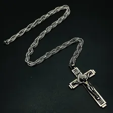 Corrente Masculina Crucifixo Cristo Lisboa Aço Inox Foto mini 4