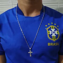 Corrente Masculina De Prata Cadeado Pingente Crucifixo Cruz Foto mini 4