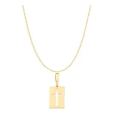 Corrente Masculina Folheada Ouro Cordão 60 Cm Pingente Cruz Cor Dourado Foto  mini 1