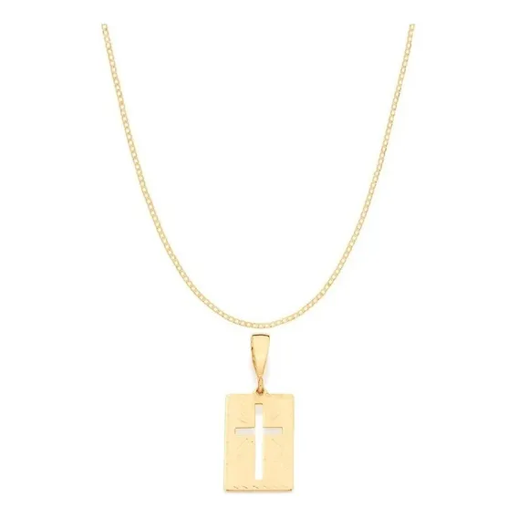 Corrente Masculina Folheada Ouro Cordão 60 Cm Pingente Cruz Cor Dourado Foto 1