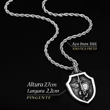 Corrente Masculina Pingente Arcanjo Miguel J-1423 Aço Prata Foto mini 3