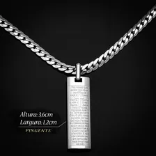 Corrente Masculina Pingente Placa Pai Nosso J-1377 Aço Inox Cor Prata Foto mini 3