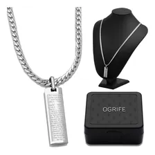 Corrente Masculina Pingente Placa Pai Nosso J-1377 Aço Inox Cor Prata Foto mini 1