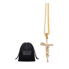Corrente Ouro Banhado Masculino Colar Pingente Jesus Cruz Cor 80cm Foto mini 4