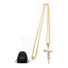 Corrente Ouro Banhado Masculino Colar Pingente Jesus Cruz Cor 80cm Foto mini 2