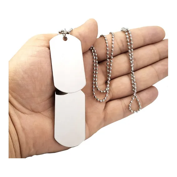Corrente Placa Identificação Exército Dog Tag Aço Inox 316l Cor Prateado Foto 1