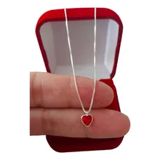 Corrente Ponto De Luz Coração Vermelho Prata 925 Presente Foto  mini 1