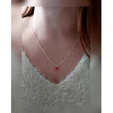 Corrente Ponto De Luz Coração Vermelho Prata 925 Presente Foto mini  2