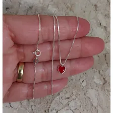 Corrente Ponto De Luz Coração Vermelho Prata 925 Presente Foto mini 4