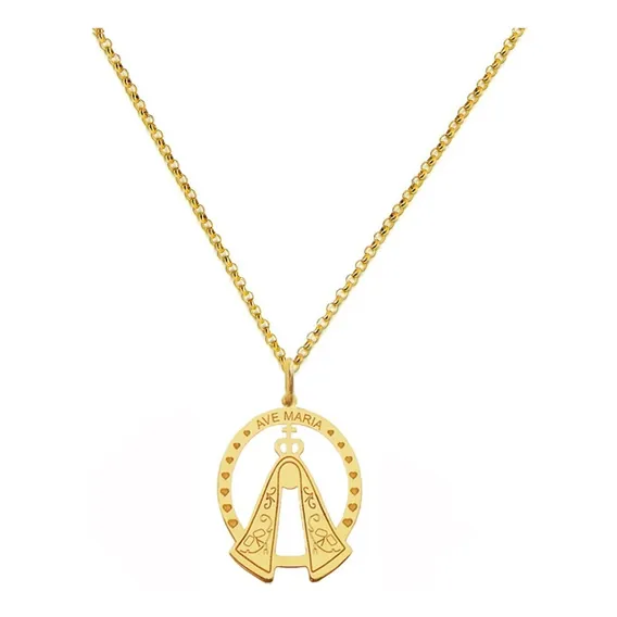 Corrente Portuguesa + Pingente Nossa Senhora Ouro 18k Maria Cor Amarelo Foto 1