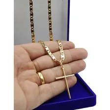 Corrente Prata 925 Banhada A Ouro 18k Piastrine 60cm + Cruz Foto mini 2