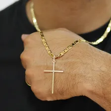 Corrente Prata 925 Banhada A Ouro 18k Piastrine 60cm + Cruz Foto mini 4