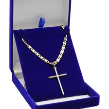 Corrente Prata 925 Banhada A Ouro 18k Piastrine 60cm + Cruz Foto mini 1
