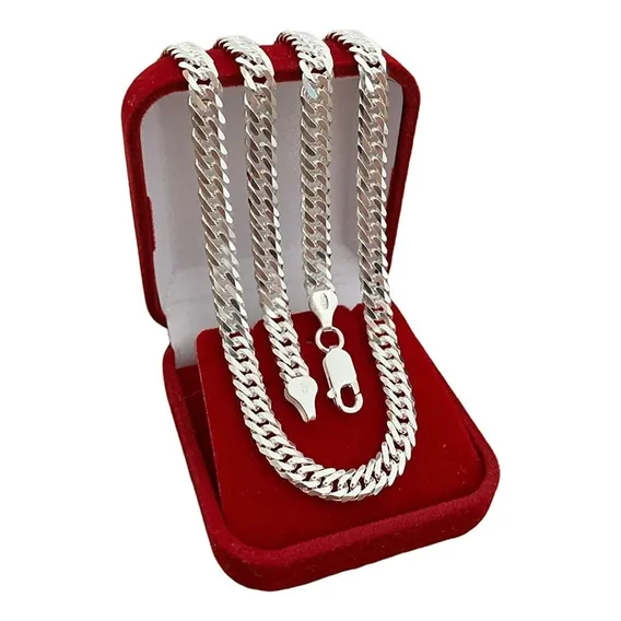 Corrente Prata 925 Masculina Grossa Grumet Dupla 6mm 70cm Foto 1