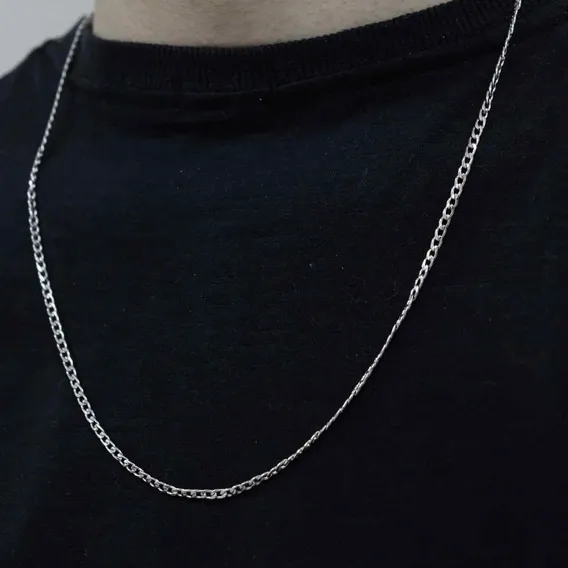 Corrente Prata Fina Masculina Pescoço Aço Inoxidavel 70cm Foto 1