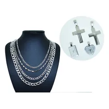 Corrente + Pulseira + Pingentes Aço Atacado 30 Peças Cor Prateado Foto mini 1