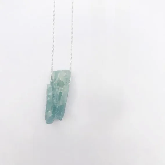 Corrente Veneziana Prata 925 + Pingente Pedra Natural Bruta Cor Água Marinha Foto 1