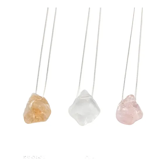 Corrente Veneziana Prata 925 + Pingente Pedra Natural Bruta Cor Cristal Foto 1