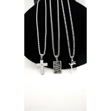 Correntinha Com Pingente Kit 3 Conjuntos Aço Inox Prata 70cm Cor Prateado Foto mini  3