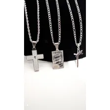Correntinha Com Pingente Kit 3 Conjuntos Aço Inox Prata 70cm Cor Prateado Foto mini  2