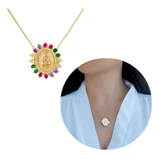 Correntinha Feminina Cravejada Pingente Nossa Senhora Cruz Cor Dourado Foto mini 1