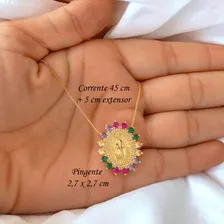 Correntinha Feminina Cravejada Pingente Nossa Senhora Cruz Cor Dourado Foto mini 3