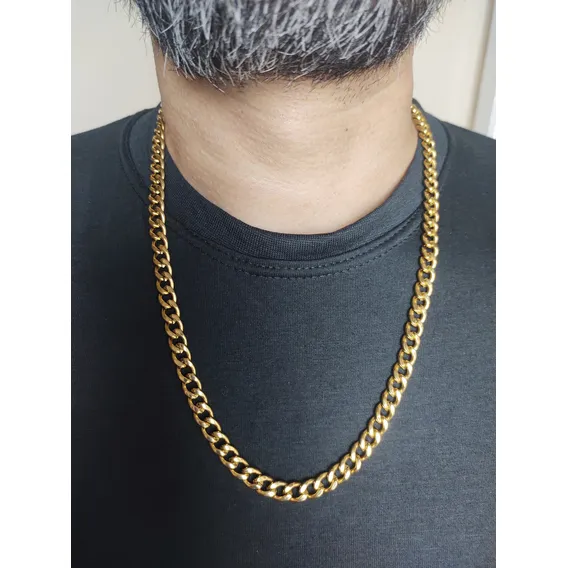 Correntinha Masculina 3x1 Cordão Grosso Grumet Aço Inox 60cm Cor Corrente Aço 1x1 Dourada Foto 1