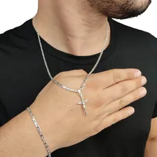 Correntinha Prata 925 3mm Pulseira Com Pingente Crucifixo Cor Prateado Foto mini 1