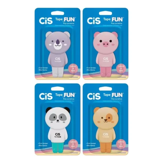 Corretivo Em Fita Cis Tape Fun Bichinhos Kit 4 Unidades Foto 1