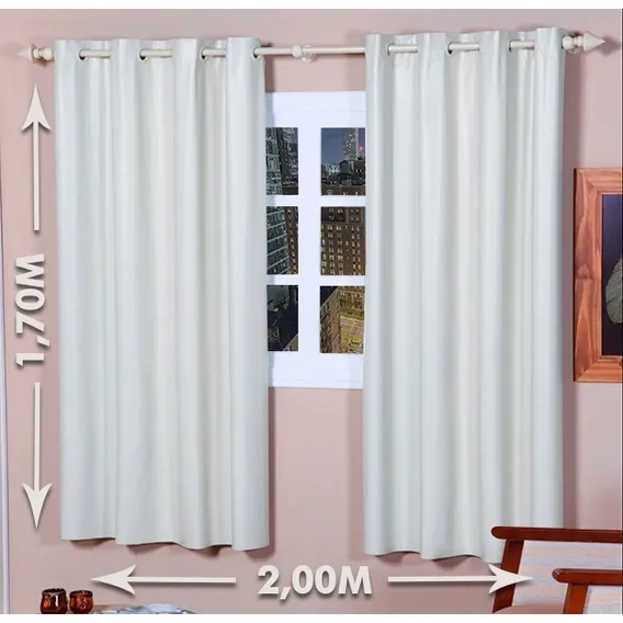 Cortina 2,00 X 1,70 Diversas Cores Com Ilh贸s Sala Ou Quarto Cor Branco Foto 1