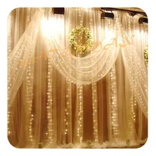 Cortina 3x2m 300 Leds 110v/220v Branco Quente Led Fixa Luzes Branca Quente 110v Foto  mini 1