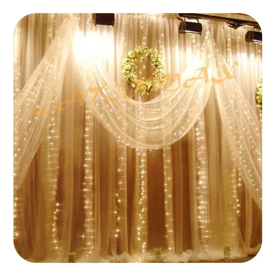 Cortina 3x2m 300 Leds 110v/220v Branco Quente Led Fixa Luzes Branca Quente 110v Foto 1