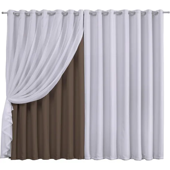 Cortina 4 00x2 80 Voil Com Forro Blackout Tecido Corta Luz Cor Tabaco Foto 1