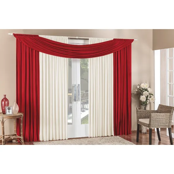 Cortina Alana 3m X 2,50m Para Quarto Sala 100% Poliester Cor Vermelho Foto 1