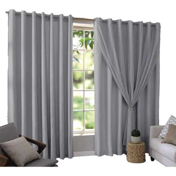 Cortina Blackout Blecaute Pvc C Voil 230 X 280 Atacado Cor Cinza Mc Cortinas Foto 1