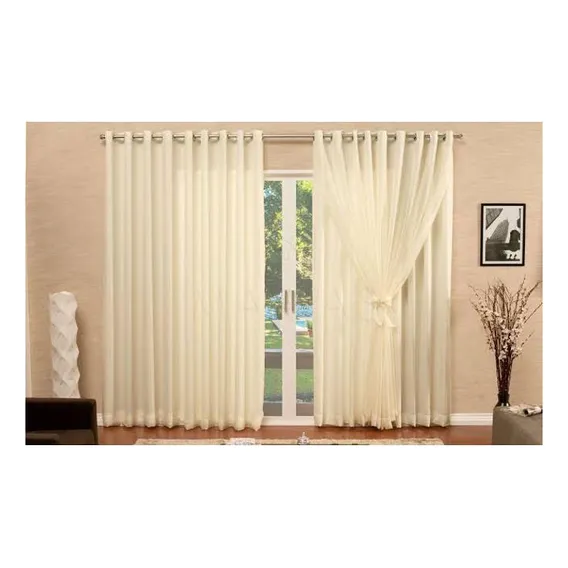 Cortina Blackout Com Voil 5,00x2,80 Forro Blackout 95% Palha Foto 1