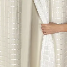 Cortina Blackout Corta Luz Pvc Voil Xadrez 2,00 X 1,40 Bege Foto mini 2