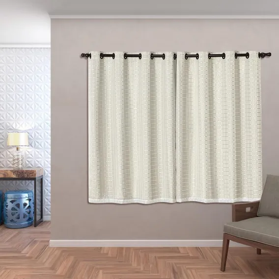 Cortina Blackout Corta Luz Pvc Voil Xadrez 2,00 X 1,40 Bege Foto 1