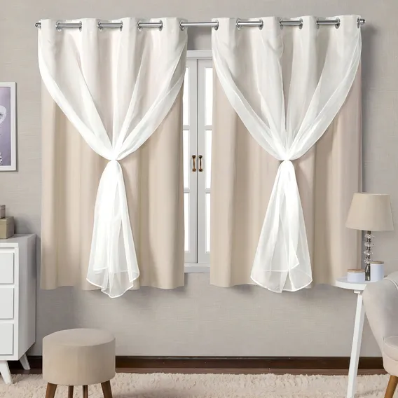 Cortina Blackout De Pvc Com Voil 2,80m X 1,60m Bege Cor Cortina Bege Foto 1