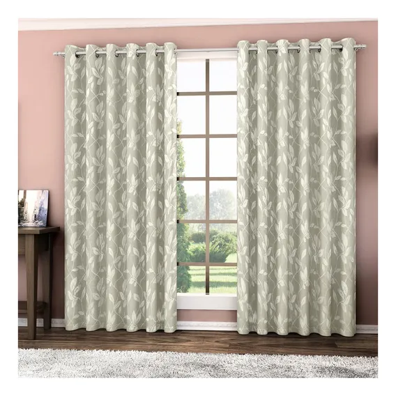 Cortina Blackout Folhas Jacquard Bege 2,90m X 1,80m Adomes Foto 1