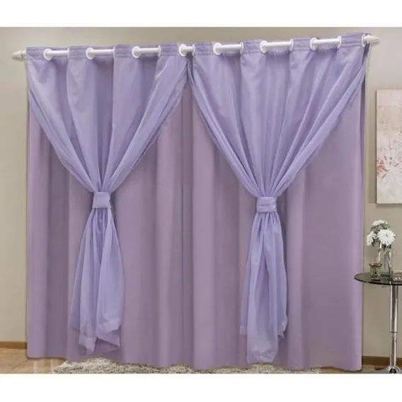 Cortina Blackout Pvc Com Tecido Voil 2,80 M X 2,30 M Lilás Foto 1