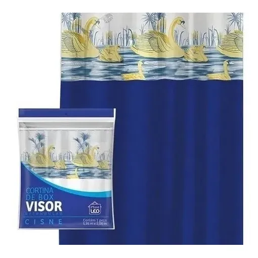 Cortina Box Banheiro Cisne 1,35x2,00 C/ Visor E Ganchos Cor Azul Foto 1