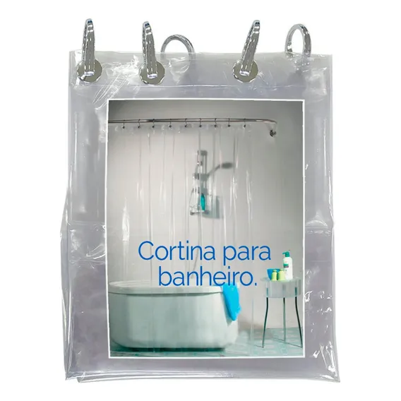 Cortina Box Banheiro Transparente + Presilhas 1,40 X 2,00 M Foto 1