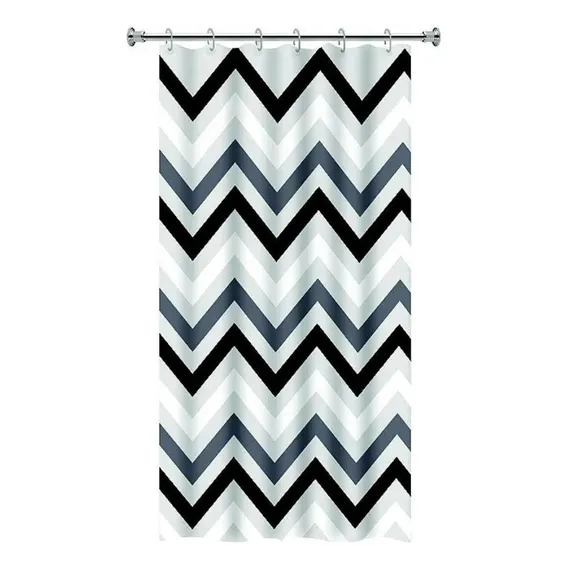 Cortina Box Banheiro Zig Zag Preto Branco Gancho 198x138cm Foto 1