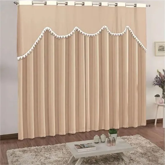 Cortina Celine Varão Em Malha 2,00mx1,70m Sala Quarto Palha Foto 1