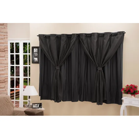 Cortina Corta Luz Blackout Com Voil 2,80x1,60 100% Corta Luz Cor Preto Foto 1