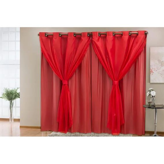 Cortina Corta Luz Blackout Com Voil 4,20 M X 2,50 M - Prime Cor Vermelho Foto 1