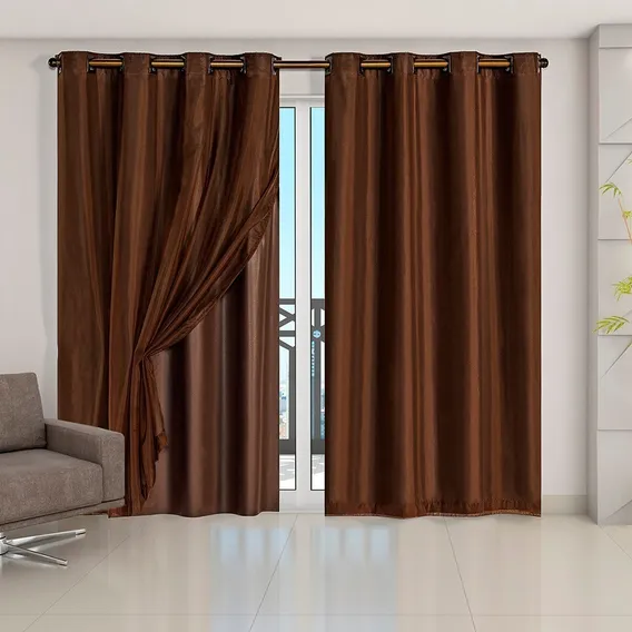 Cortina Corta Luz Blackout Pvc Com Voil 4,20 M X 2,50 M Cor Tabaco Foto 1