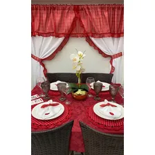 Cortina Cozinha 2,60m X 1,40m Band么 De Voil Vermelha Cor Vermelho Foto mini 3